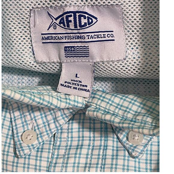 AFTCO Light Blue Plaid Short Sleeve Button-Up Shirt Size Large 100% Polyester - Picture 5 of 9